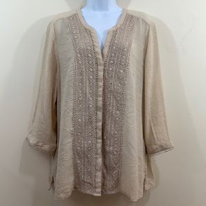 Krazy Kat Lace Embellished Button Up Shirt  Sz XL